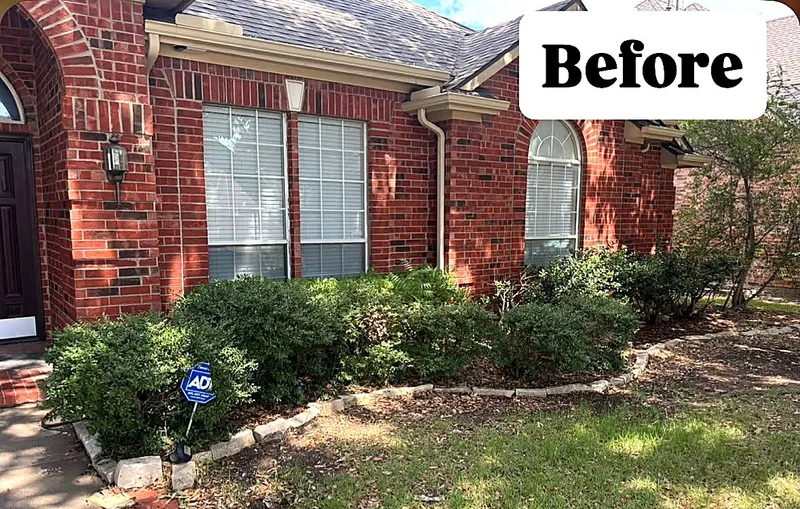 Front yard shrubs and landscape beds before exterior work